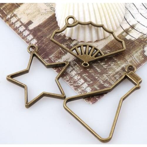 Vintage Folding fan,Star,Flask Antique Bronze Metal Hollow Frame Connector Charms Pendant DIY Jewelry Findings Accessories
