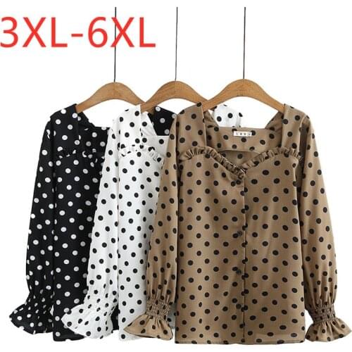 New 2021 Ladies Spring Autumn Plus Size Top For Women Large Long Sleeve Loose Casual Khaki Dot Chiffon Shirt 3XL 4XL 5XL 6XL