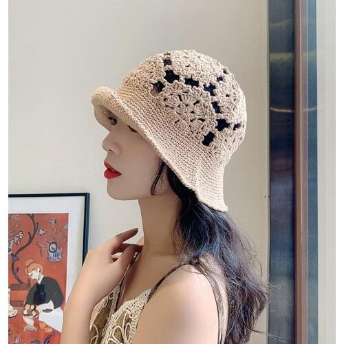 Fashion Hollow Hook Flower Bucket Hat Female Summer Version Sunscreen Ultraviolet Sun Hat Breathable Knitting Crochet Women Caps