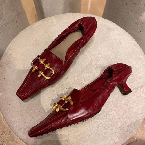 Womens Crocodile Toe Square Metal Decor Pumps Strange High Heel Sandals Soft Sandals Shoes 4Colors New 2021