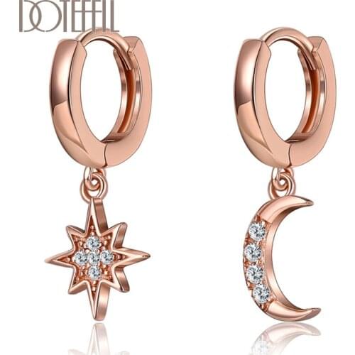 DOTEFFIL 925 Sterling Silver/18K Gold Stars and moon AAA Zircon Earrings Charm Women Jewelry Fashion Wedding Party Gift