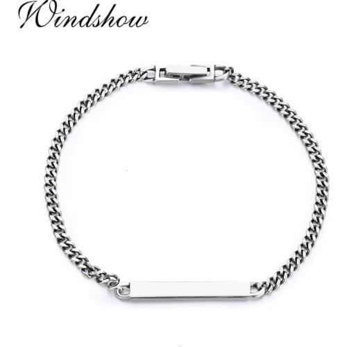 4mm 17cm Vintage 925 Sterling Silver Curb Chain ID Bracelets For Women Girl Boy Nameplate Jewelry Bileklik Pulseras Bracciale