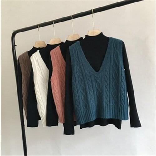 Spring 2021 Women Autumn Knit Sweater Sleeveless Women Sweater Vest Ladies V-Neck Pullover Jumper Female Tank Tops Pull Femme