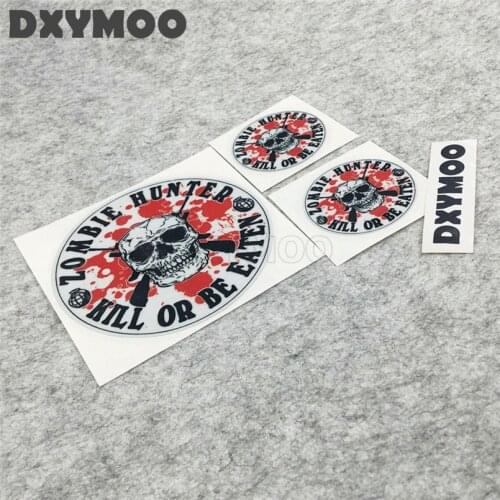 ZOMBIE HUNTER Car Vinyl Stickers Funny Warning Skull KILL OR BE EATEN DEATH Motorcycle Decal Bumpers