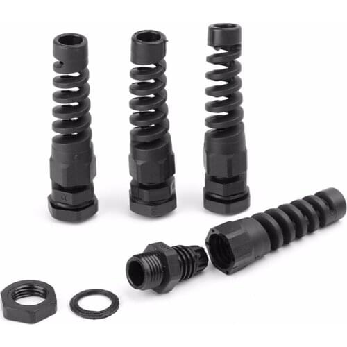 10pcs Length 65mm Waterproof M12 PG7 Cable Connectors Spiral Strain Relief Protector