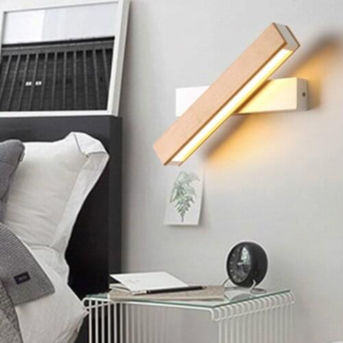 110-220V led wall lamp bedside black bedroom Nordic steering head living room wooden modern ZM911