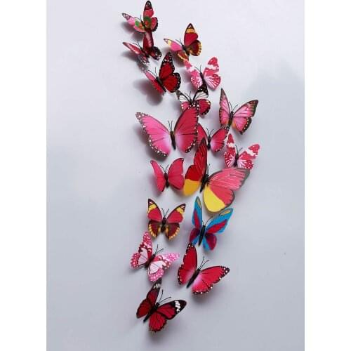 Colored rose red 3D simulation butterfly 12 sets of wall stickers refrigerator stickers
