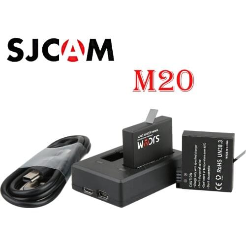 2x Batteries Original SJCAM M20 Rechargable battery + Dual Battery Charger For SJCAM M20 2160P 16MP Sports DV Camera Accessories