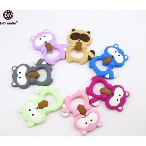 Lets Make Baby Silicone Teether Raccoon 2pc Lovely BPA Free Colorful Raccoon Teether Handmade DIY Necklace Pendant Baby Teether