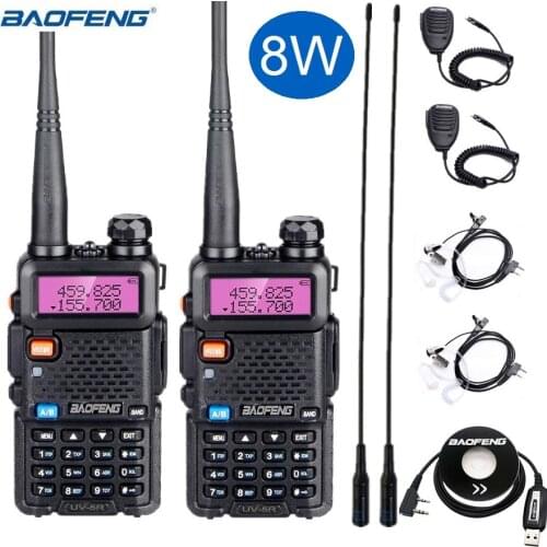 2PCS Walkie Talkie 8W Baofeng UV-5R Portable Radio Transceiver UV5R VHF/UHF UV 5R 8 Watts Ham CB Radio Station for Hunting 10KM