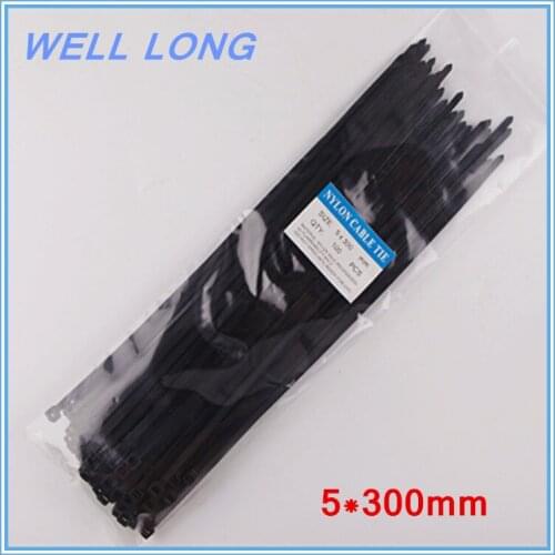 200pcs/lot 5*300mm Black Self-Locking Nylon Wire Cable Zip Ties, Cable Ties