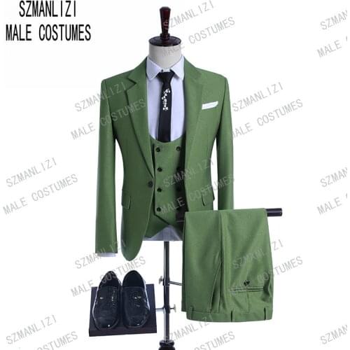 2019 Shiny Mint Green Men Suits Stylish Style Formal Wedding Prom Suit for Men Groom Tuxedos 3 Pieces Best Man Blazer Costumes