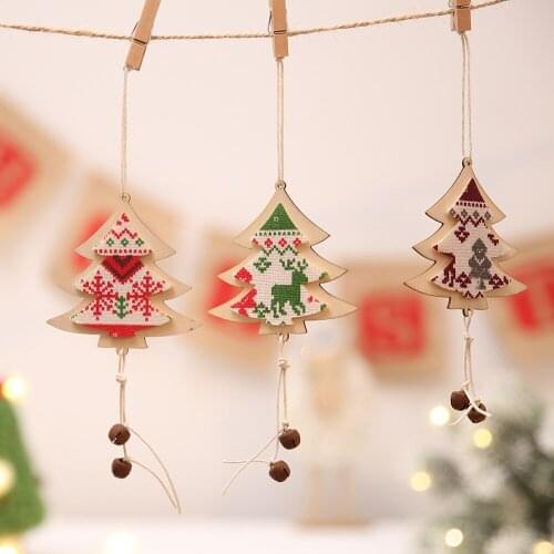 3Pcs Christmas Ornament Wooden Hanging Pendants Star Xmas Tree Christmas Decor Decorations for Home Party 2021 New Year Navidad