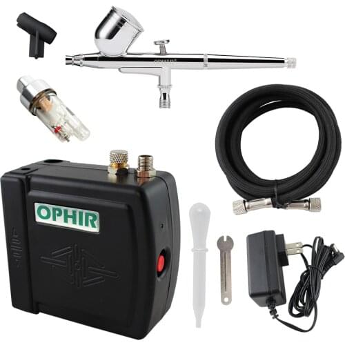 OPHIR Body Paint 0.3mm Dual-Action Airbrush Kit with Air Compressor for Cake Hobby Makeup Eyebrow Pencil Nail Art_AC003+004A+011