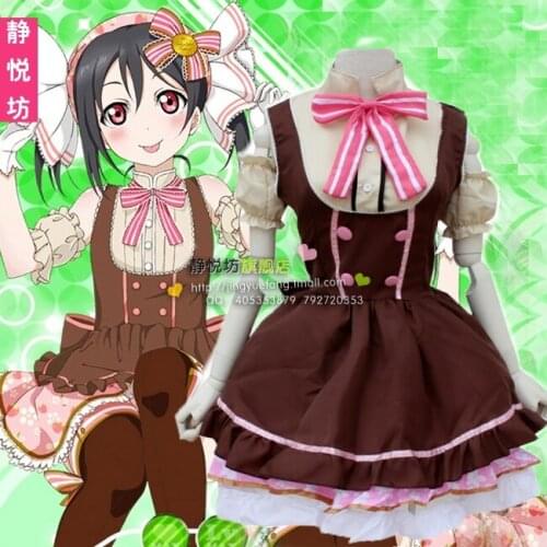 Anime LoveLive! COSPLAY Yazawa Nico COS Halloween Party Cosplay Candy maid outfit Full set Dresses+hand ring +Headgear + Bow