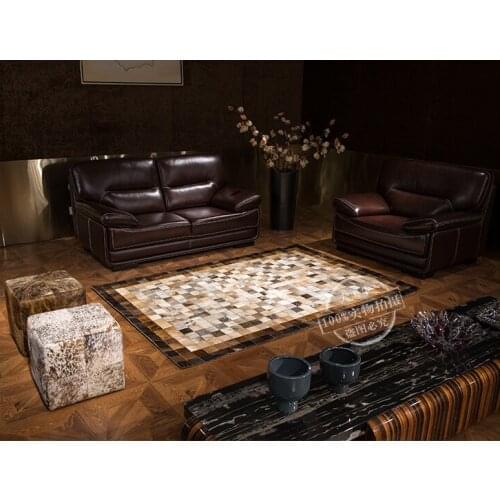 Free shipping 100% natural real cow leather furs tappeto