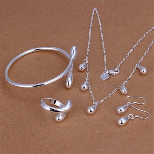 Charm hot 925 sterling Silver Water droplets bangle Bracelet necklace earrings drop rings Jewelry set women Fashion Party Gifts