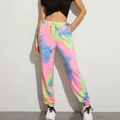Tie Dye Jogger Sport Pants Women Yoga Jogging Loose Drawstring Pocket Trousers Elastic Waist Harem Pants Casual High Waist Pants