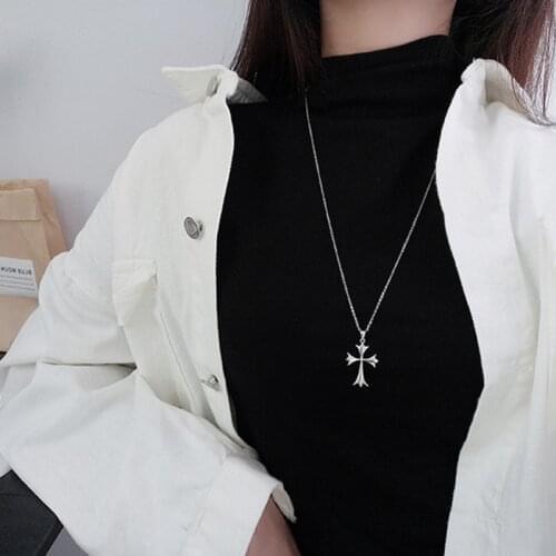 Necklace Sets For Women Goth Silver Real S925 Chains Vintage Jewelry Pendants Big Cross Undefined Fashion Luxury Long Chains
