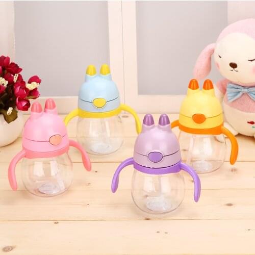 Kids Gift Cup Four-color Bunny Head Baby Kettle Infant Drink Cup Straw Kettle Baby Leak-proof Training Drink Cup Baby Products