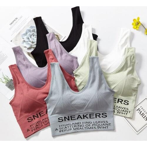 Womens English Tank Plus Size Crop Tops Push Up Bra Sports Underwear Elastic Seamless Bralette