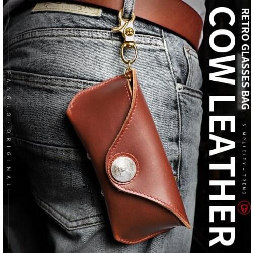 Retro Sunglasses Bag Genuine Leather Glasses Case Eyeglasses Holder Display Solid Storage Glasses Box For Women, Men