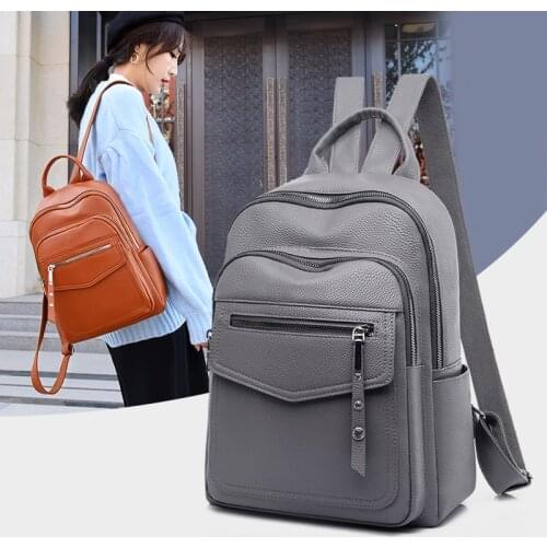 Classic Solid Color PU Leather Large Capacity Womens Backpack Simple Casual Style Travel Backbag Designer Elegant Packbag Sac