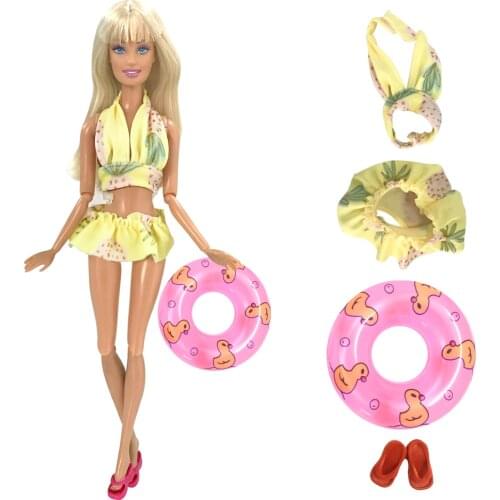 NK1 Set Doll Yellow 2 Pcs Hanging Neck Swimsuit Beach Swimsuit + Slippers + Swimming Buoy Life Buoy Give For Barbie Doll Gift 7X