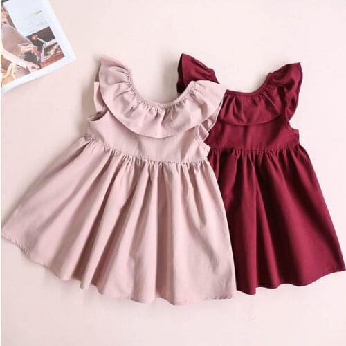 Summer girls simple ruffled bandage bow dress