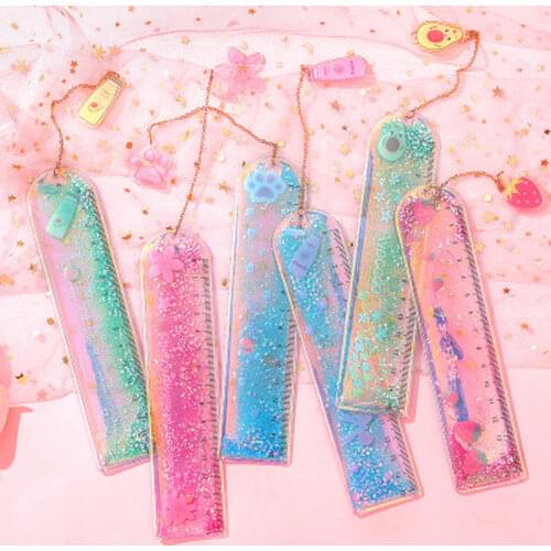1 Pcs/lot Oil Flow Sand Bookmark Rulers Laser Girl Drawing Template Lace Sewing Cute Ruler Kawaii Accessories School Supplies