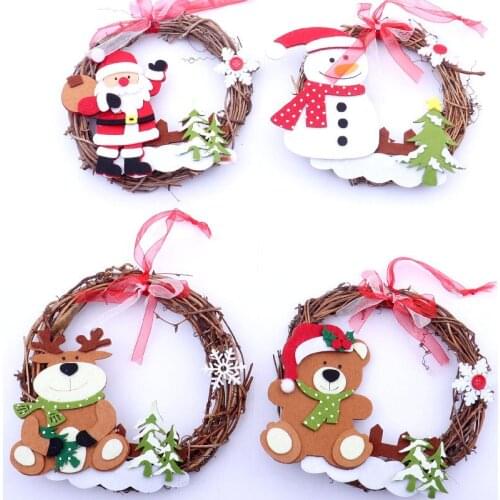 Small Garland Christmas Decor Door Wreath Santa Claus Snowman Vine Circle Pendant Wreath Rattan Festival Gifts Party Home Decor