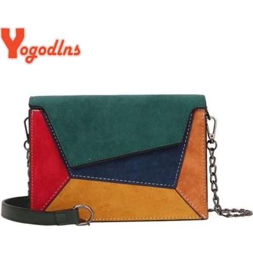 Yogodlns Retro Matte Patchwork Crossbody Bags for Women Messengers Bags Chain Strap Shoulder Bag Small Flap criss-cross Bag