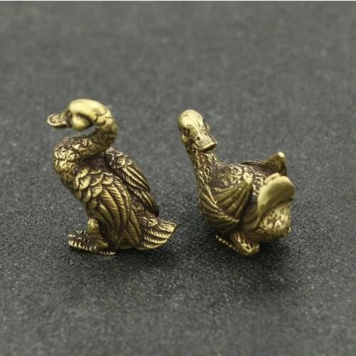 Cute Vintage Brass 2-Duck Statue Props Figure Metal Animal Sculpture Home Office Desk Decorative Ornament Toy Gift