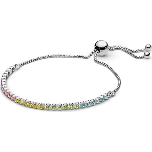 Multi-Color Sparkling Strand Bracelet 100% 925 Sterling Silver Sparkling Strand Bracelet Fit European Charms Diy Jewelry