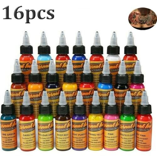 16pcs Eternal Tattoo Ink Set Pigment Bottle Permanent Makeup Tattoo Pigment for Eyebrow Eyeliner Lip Body Makeup Art 30ml/bottle
