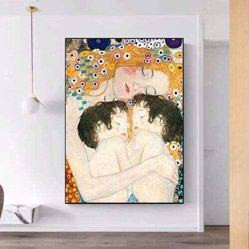 Gustav Klimt Mother Love Twins Baby Nordic Style Canvas Painting Posters and Prints Wall Art Picture for Living Room Home Decor