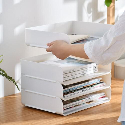 Desktop File Tray Organizer A4 Document Paper Organizer Rack Plastic Book Shelf Storage Holder Office Stationery Storage Box