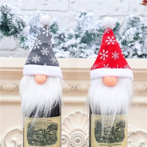 Christmas Party Table Wine Bottle Cover Decorations Faceless Old Man Doll Santa Claus Gift Bag Dress Up Xmas Party Wine Covers