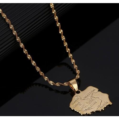 Polska Map Pendants Necklace For Women Gold Color Map Of Poland Chain Jewelry