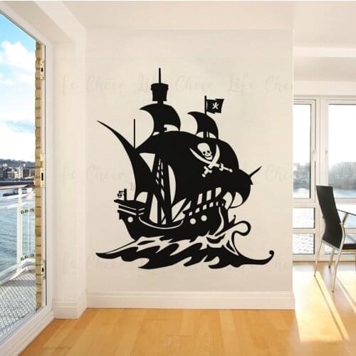 Pirate Ships Wall Vinyl Decal Boat Sailing Wall Stickers Pirate Captain Vinyl Murals Skull Crossbones Wallpaper Home Decor AC368
