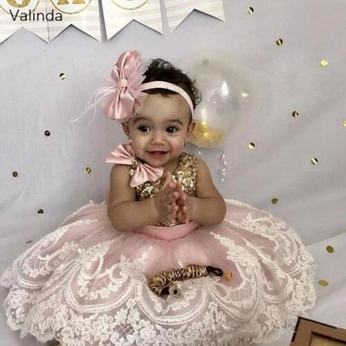 Baby Girl Birthday Dress Lace Appliqued Tea Length Wedding Flower Girls Dress Formal Pageant First Communion Gowns