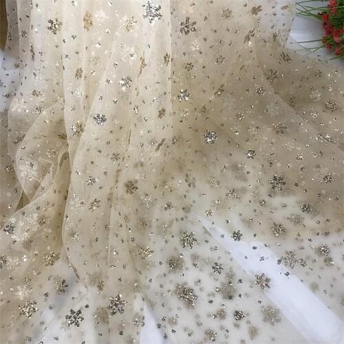 Champagne Gold Off White Glitters Bronzing Mesh Lace Fabric DIY Lady Dress Sewing Cloth Material
