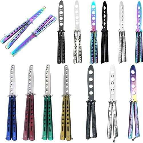 Stainless Steel Cutter Practice Butterfly Beginner Training Folding Knife Butterfly Cutter for Outdoor Camping Barber Comb Tools