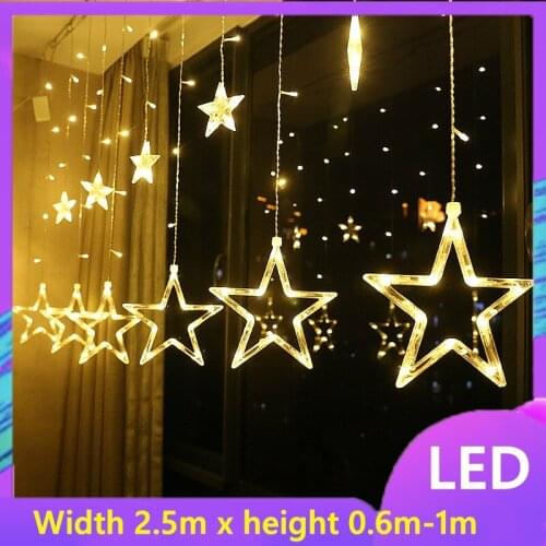 LED Star Light Christmas Decorative Light Bulb Neon Light Color Lighting Chain Light Decorative Five-Pointed Star Curtain led