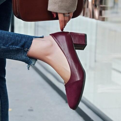 Large single shoes womens 40-43 square head slim comfortable small fragrance medium thick heel fat feet wide high heels