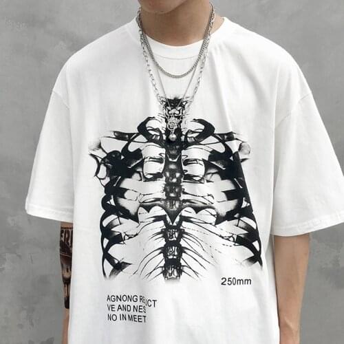 Summer Gothic Short Sleeve Cotton Black Loose Top Female Korean Y2K T-Shirt Anime Cartoon Print Dark Streetwear Harajuku Clothes
