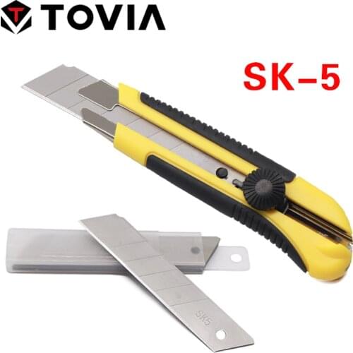 TOVIA 25mm Fixed Blade Knife Set SK5 Steel Sharp Utility Knife Snap-off Replacable 10pcs Blades Folding Knife Set