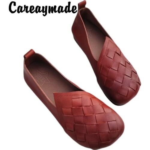 Careaymade-Genuine leather Womens shoes Pure handmade weave Flats shoes Retro Mori gir shoes Casual shoes soft sole shoes