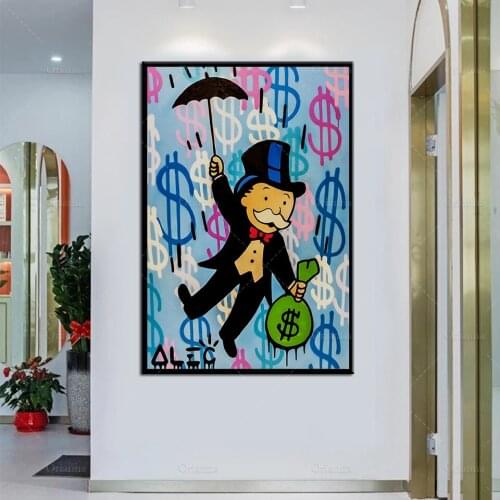 Home Decoration Modern Alec Monopoly"Monops Flying With Green Bag"Poster Wall Art Canvas Painting Picture Living Room Decoration