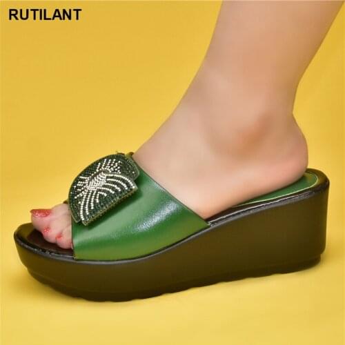 Ladies Shoes and Sandals Woman Summer Wedge Comfortable Sandals Platform Ladies Shoes Elegant Slipper Open Toe Rhinestone Pumps